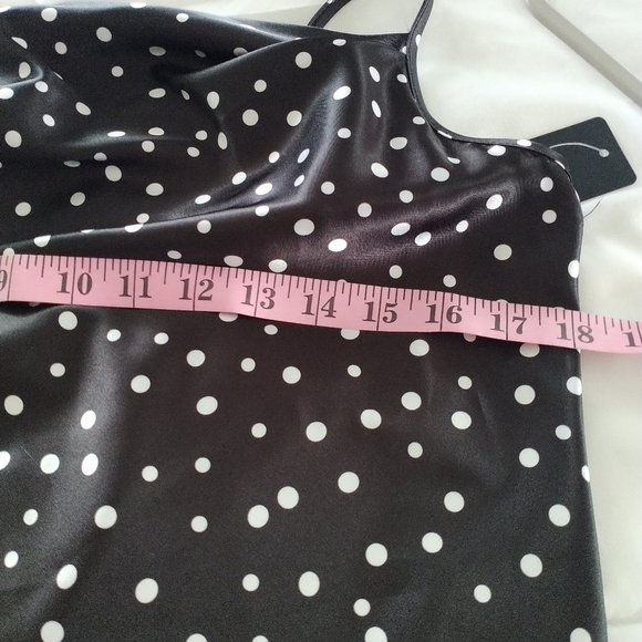 Bebe Satin Midi Silhouette Black & White Polka Dot Dress M - Picture 10 of 11